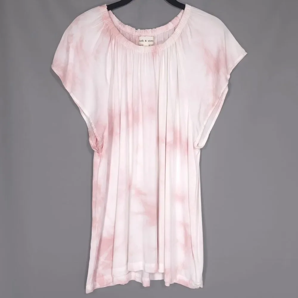 CLOTH & STONE Womens Blush Pink Tie Dye Tunic Top XL Short Sleeve Ecovero‎
